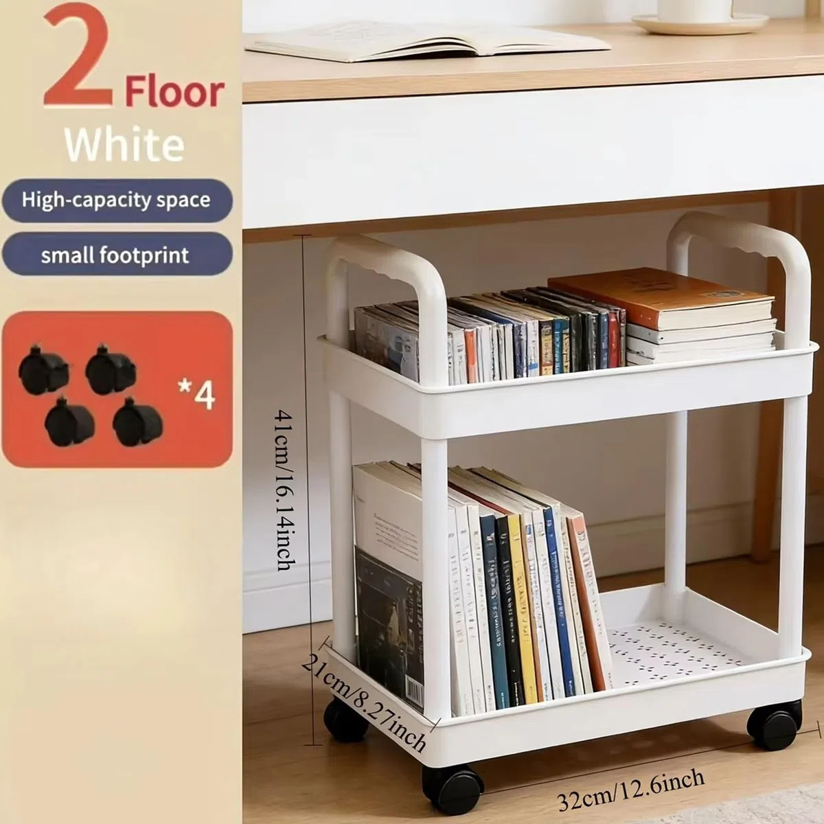 Carrello Con Rotelle Per Conservazione A 2 Livelli Con Ruote, Organizzatore Risparmia-Spazio Per Cucina, Bagno, Uffici Domestici, 4 Ruote Silenziose, Carrello Utilità Leggero E Portatile
