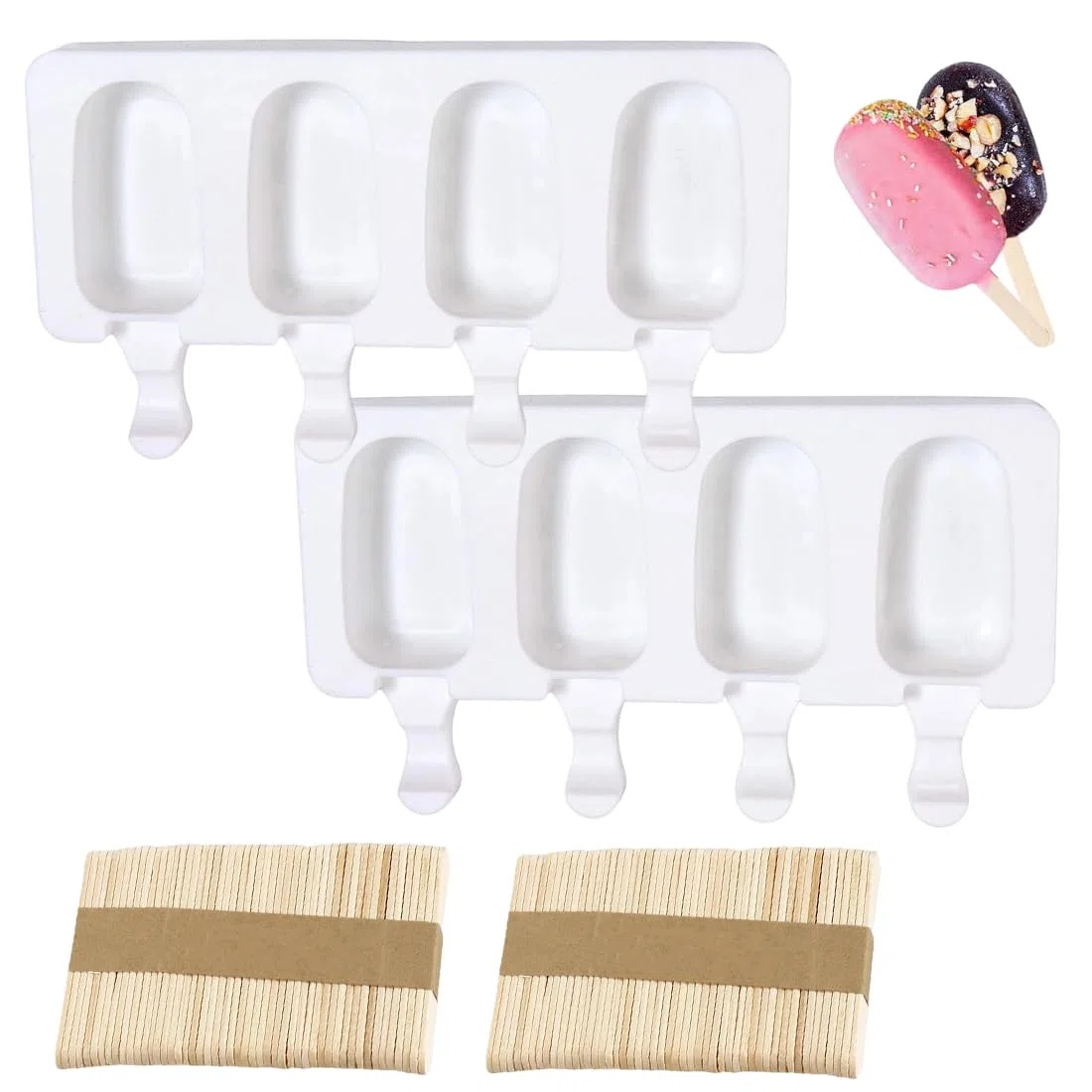 2 Pcs Stampi per Ghiaccioli + 50 Bastoncini, Stampi Silicone per Gelato, Stampini in Silicone per Dolci, Stampo Gelato Fai da Te, Forme per Dessert Creativi
