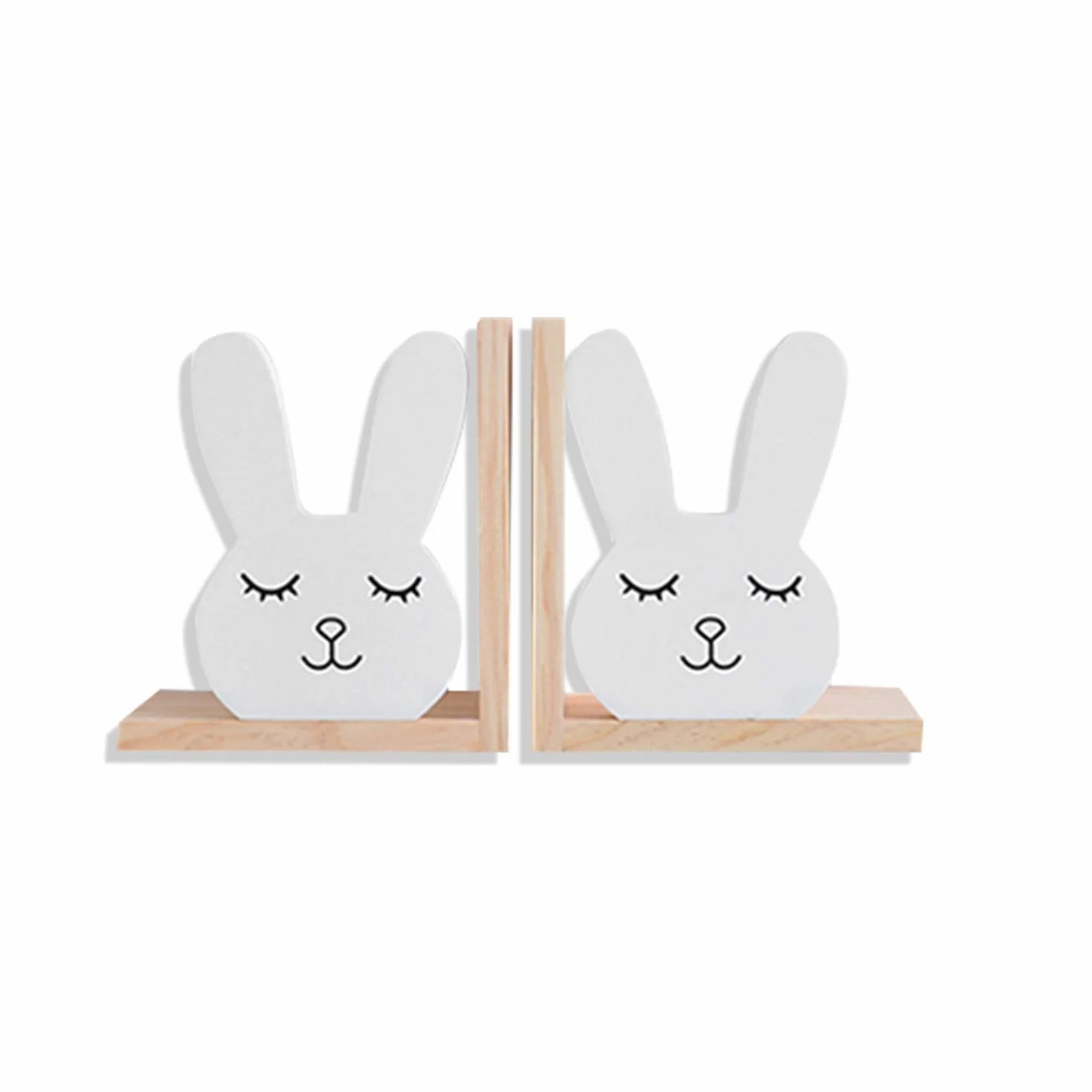 Nacnic 2 fermalibri di legno naturale in stile nordico con disegno di un simpatico coniglietto. Reggilibri funzionali e decorativi per la cameretta dei bambini.