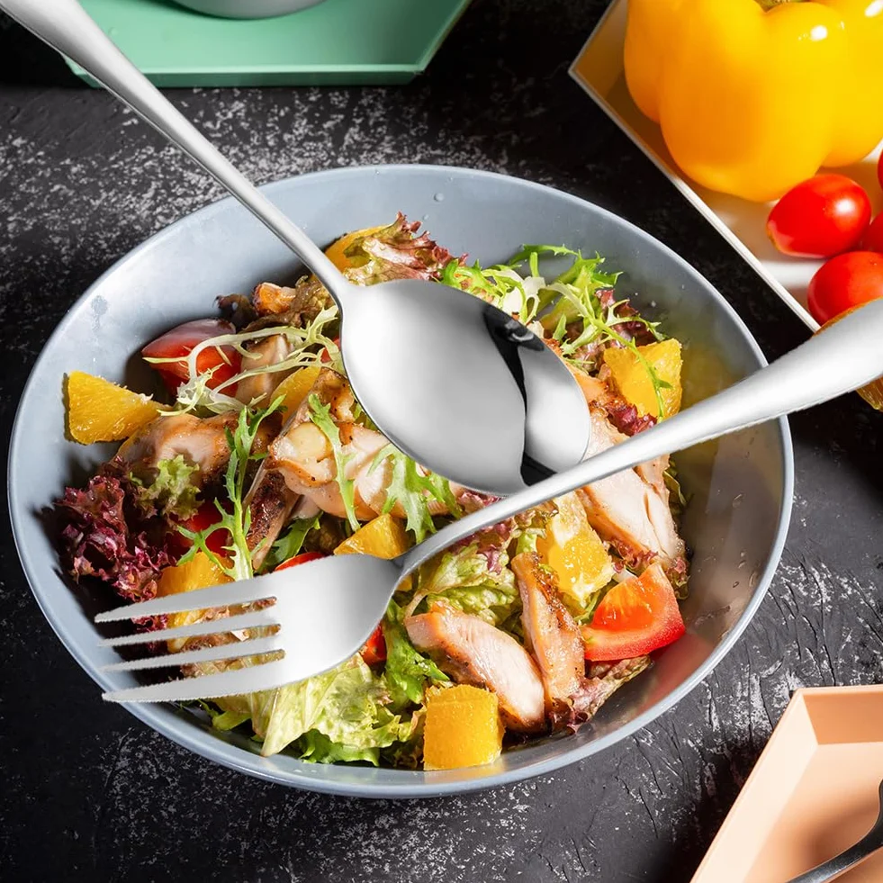 cucchiaio da portata, 3 Pz In Acciaio Inox Utensili da Servizio Grandi Cucchiai di Servizio Slotted Cucchiaio e forchetta di Servizio per Buffet, Party, Banchetto e Riunioni di Famiglia