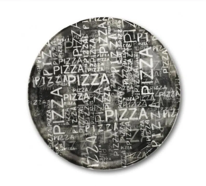 Saturnia Set 6 Piatti da Tavola Pizza in Porcellana Napoli Black & White 33 cm
