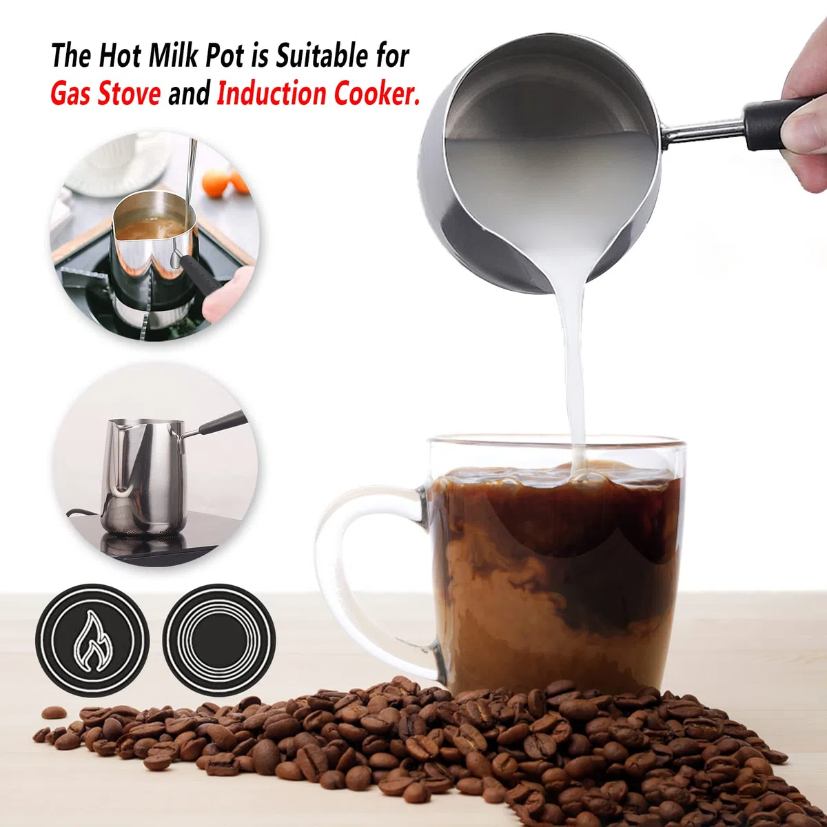 Pentola Termica per caffè da 350 ml,caffettiera Turca, scaldaburro con manico lungo, Mini pentola per Il Riscaldamento del caffe Greco in Acciaio Inossidabile con beccuccio per caffè Domestico