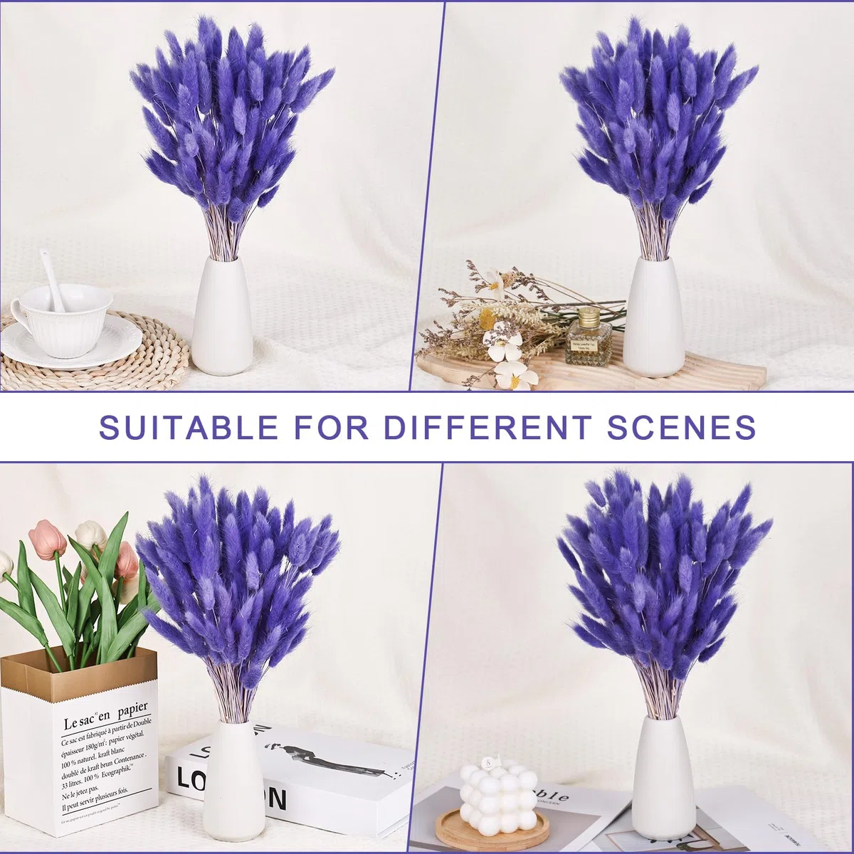 Pampas Decorative Fiori Secchi - 120 Pezzi Bouquet di Pampas Grass Essiccato 30CM Decorazione di Pampas Grass Naturale Fiori Secchi Decorativi per Vaso Matrimoni Feste Decorazioni Boho (Viola)