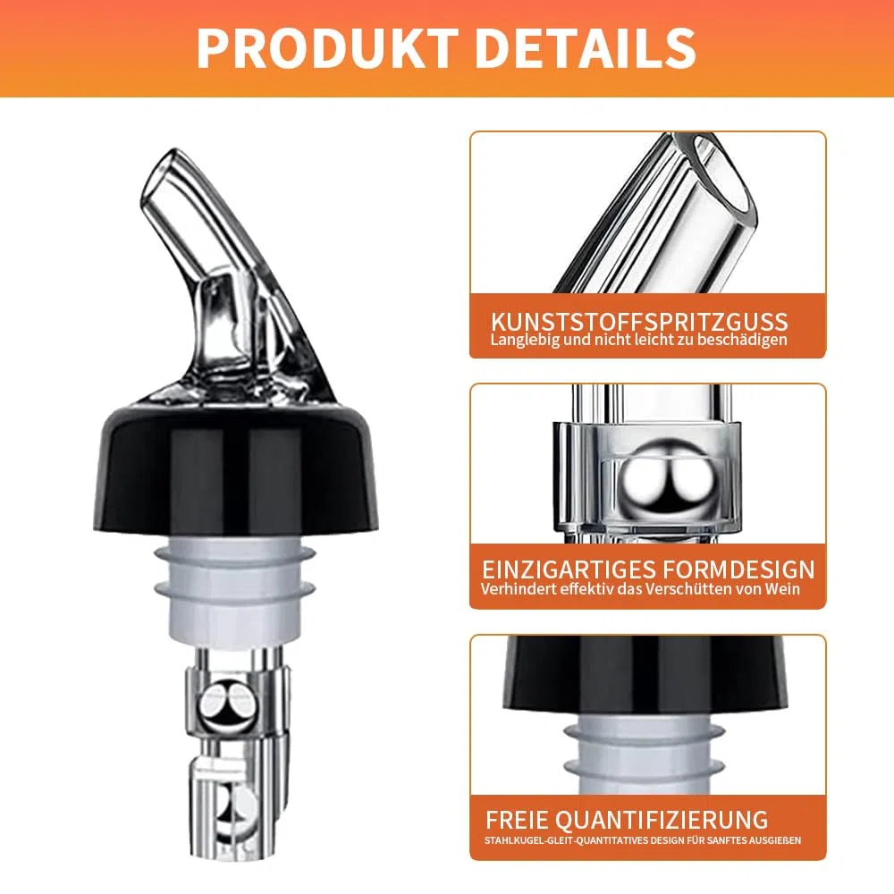6 Pezzi Versatore automatico misurato per bottiglie：Versatori per Bottiglie da 4 cl, Beccucci da Che Non Perdono dosatore Liquor Pourer Trasparente, per Bar liquore, Vino, Olio, Cocktail, Succo