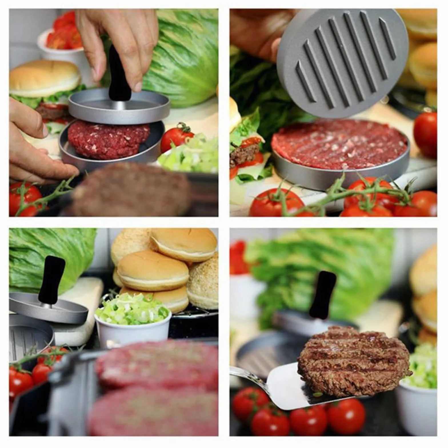Pressa per Hamburger Pressa Stampa in Alluminio + 200 Carta Antiaderente,Pressa per Hamburger in Alluminio,Rotondi Hamburgher Attrezzo per Patty, BBQ, Grill e Cucina