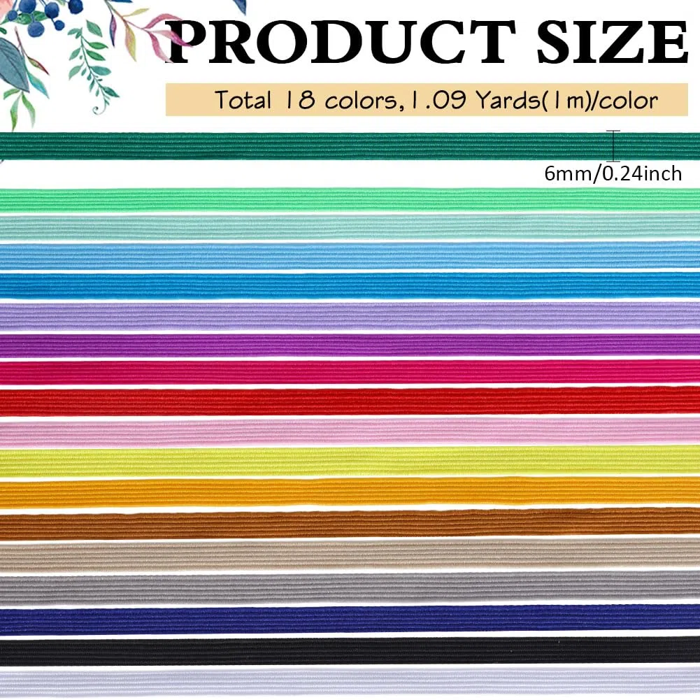 Cavo elastico piatto in poliestere 18 m 18 colori Nastro elastico pieghevole ed estensibile Larghezza 6mm Accessori per Abbigliamento Nastro colorato