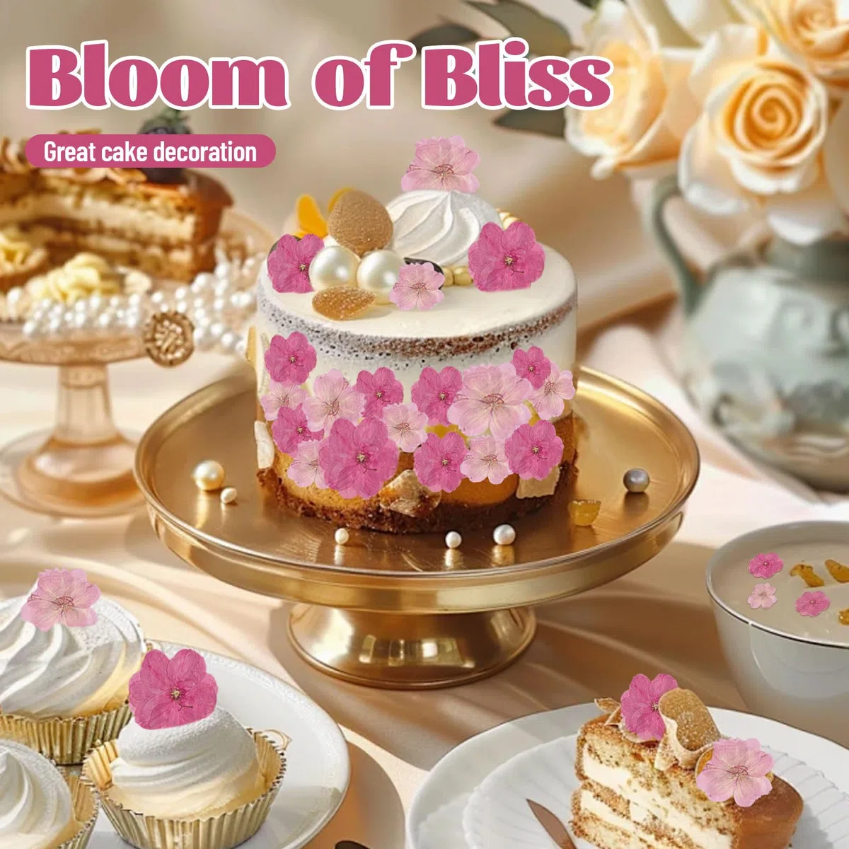 40 Pezzi 2 Tipi di Fiori Naturali Pressati Commestibili, Decorazione per Torte - Sakura, Fiori di Ciliegio per Cake Topper, Cocktail, Gioielli in Resina, Progetti Creativi Fai-da-Te