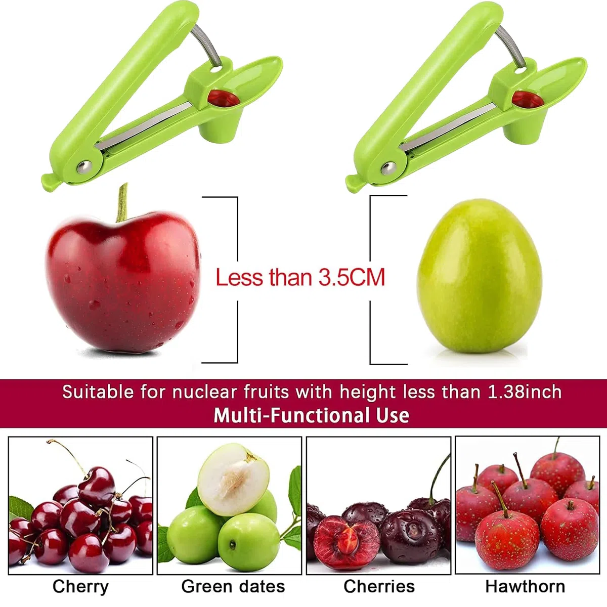 2 pezzi di rimozione di noccioli di ciliegie, in acciaio inox, per rimuovere rapidamente le pietre di frutta