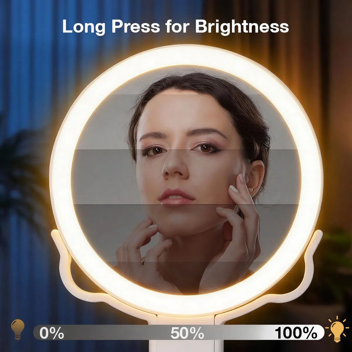 VINATO Specchio Make-up Pieghevole con Ingrandimento 10X e Luci LED, Specchio Doppia Faccia con 3 Modalità di Luce, Specchio Portatile per Casa, Bagno e Viaggi