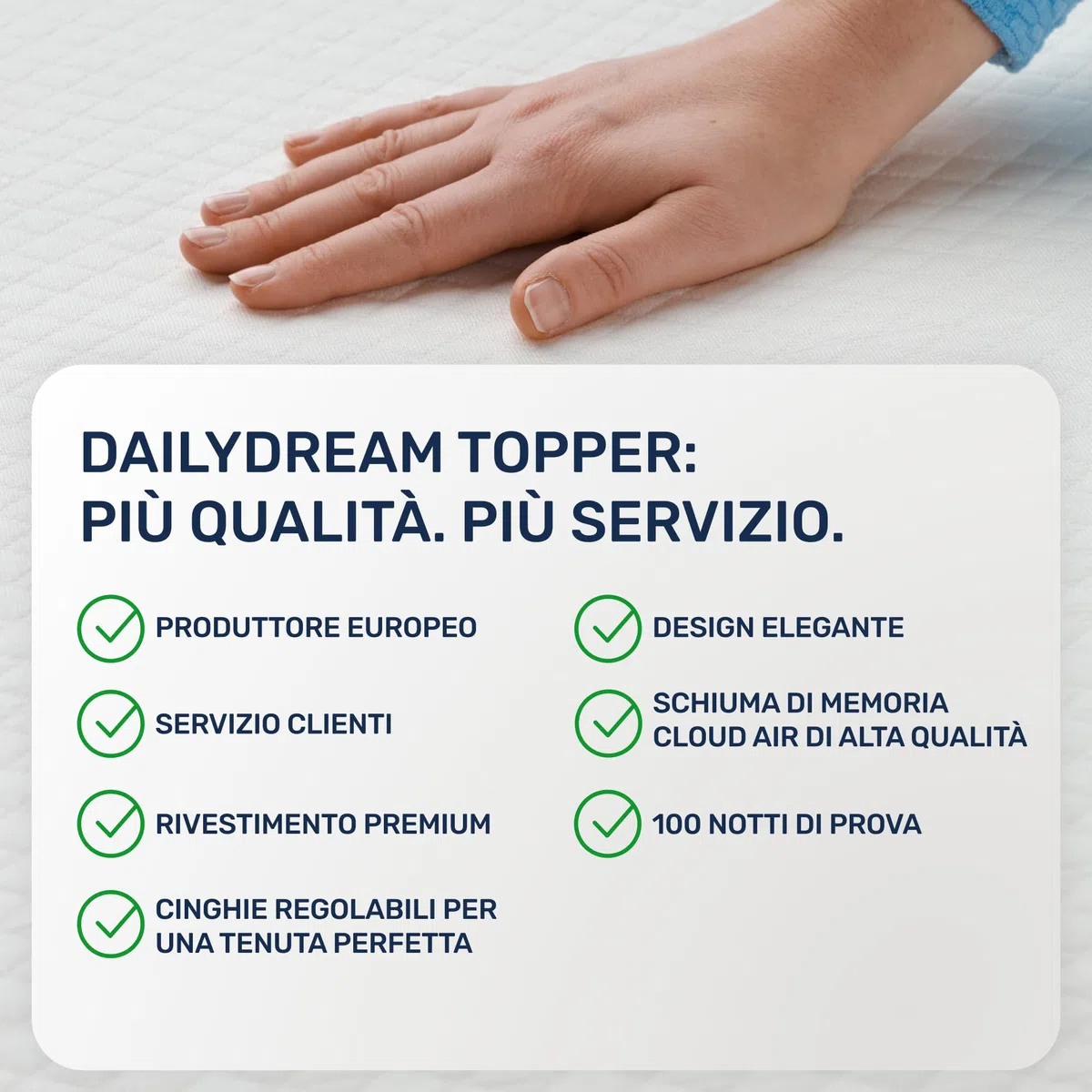 Coprimaterasso Dailydream 160 x 200 cm | Schiuma a memoria di forma | 5 cm di spessore | Edizione Pure, modello M | ergonomico per materassi scomodi, reti imbottite e letti aggiuntivi