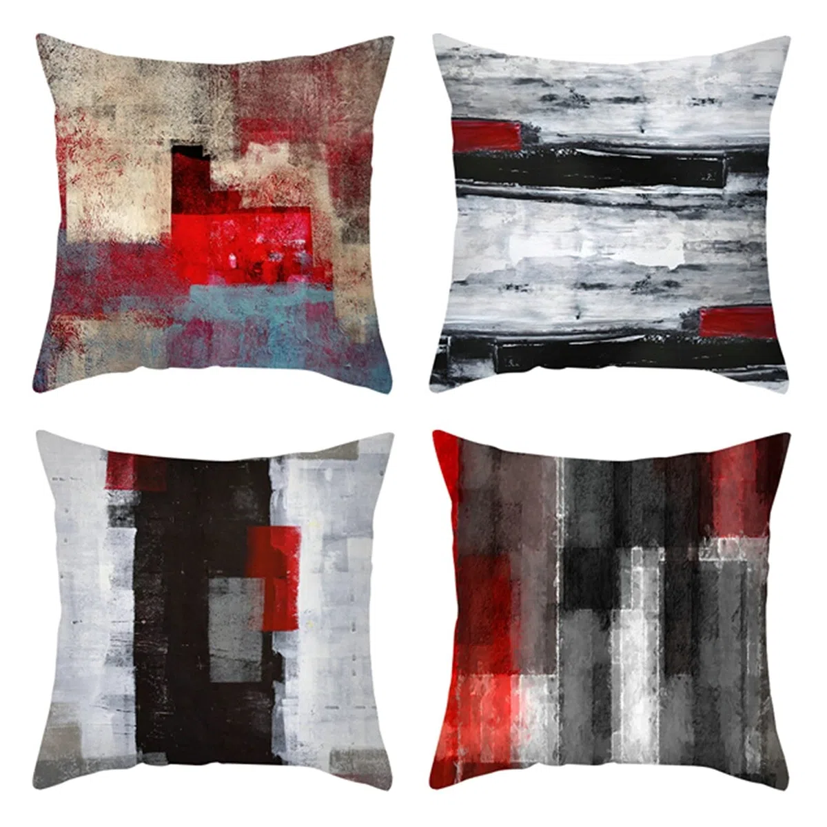 Federe Decorative Divano, Federe 45x45CM 4 Pezzi, Poliestere, Geometrico A Strisce, Rosso Nero Bianco