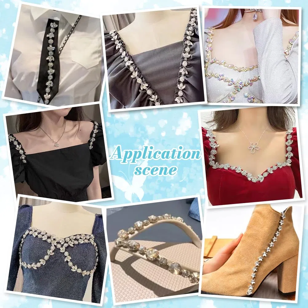 NBEADS Catena di Rifinitura con Strass, 1 iarda/0.91 m Cristallo Lucido con Applicazioni con Passamaneria di Diamanti per Lavori di Cucito, Moda Fai Da Te Gioielli, Abbellimenti Abiti, Argento