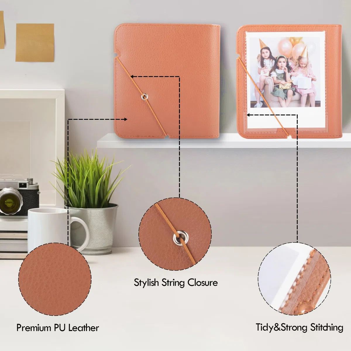 Album fotografico Instax Wide 28 tasche stile retro per Fujifilm Instax Wide 400/300/200/Polaroid Now+/I-Type/OneStep2, marrone