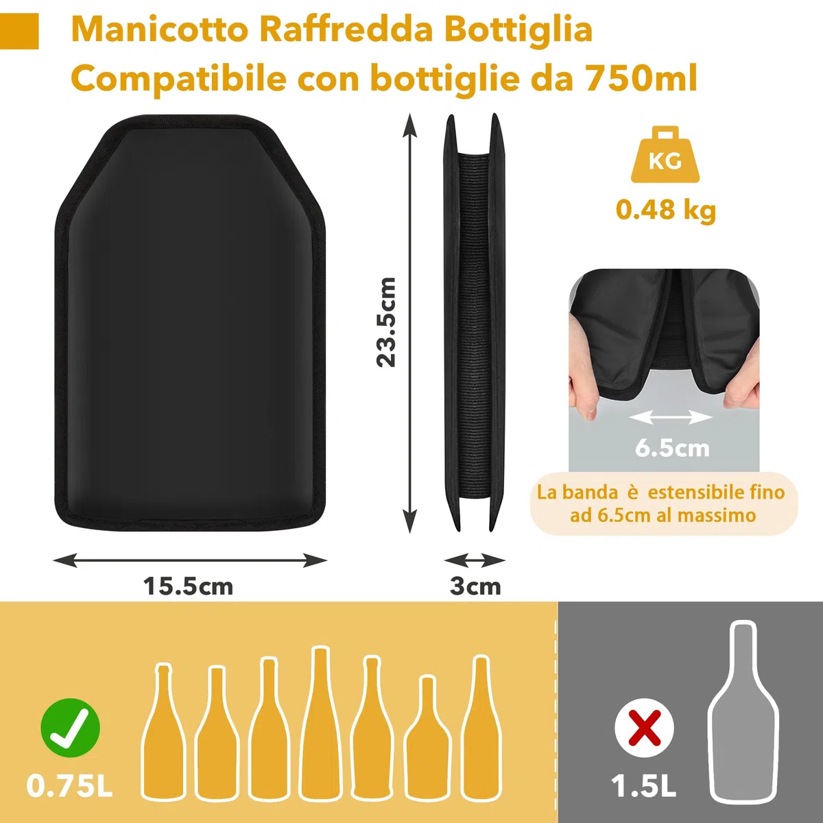 Borsa Raffredda per Bottiglie di Spumante Champagne Vino, Sacco Termico Refrigeratore per Vini,Fascia Raffreda Bottiglie Elastica,Manicotto Refrigerante per Bevande Birra Vino Viaggio Feste