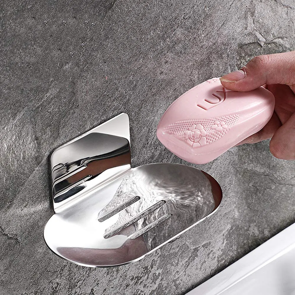 Portasapone in acciaio inossidabile SUS 304 con finitura cromata autoadesiva da 3M, moderno porta sapone per bagno… (Cromo 1)