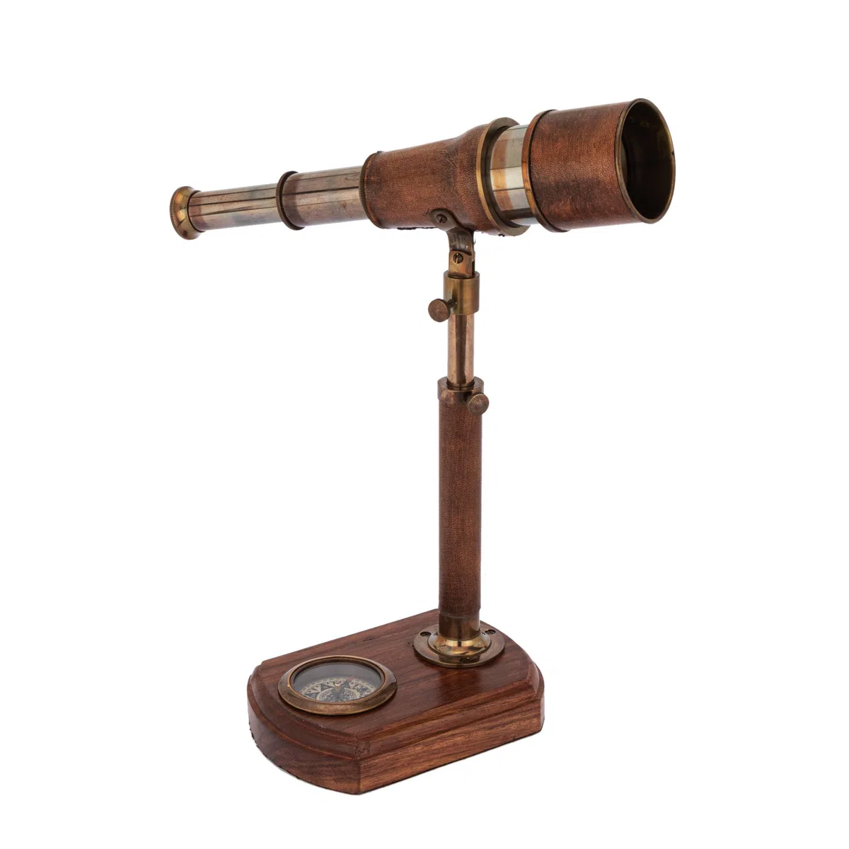 NKlaus Telescopio con bussola in ottone antico e pelle, 25 cm, decorazione retrò nautica 16096