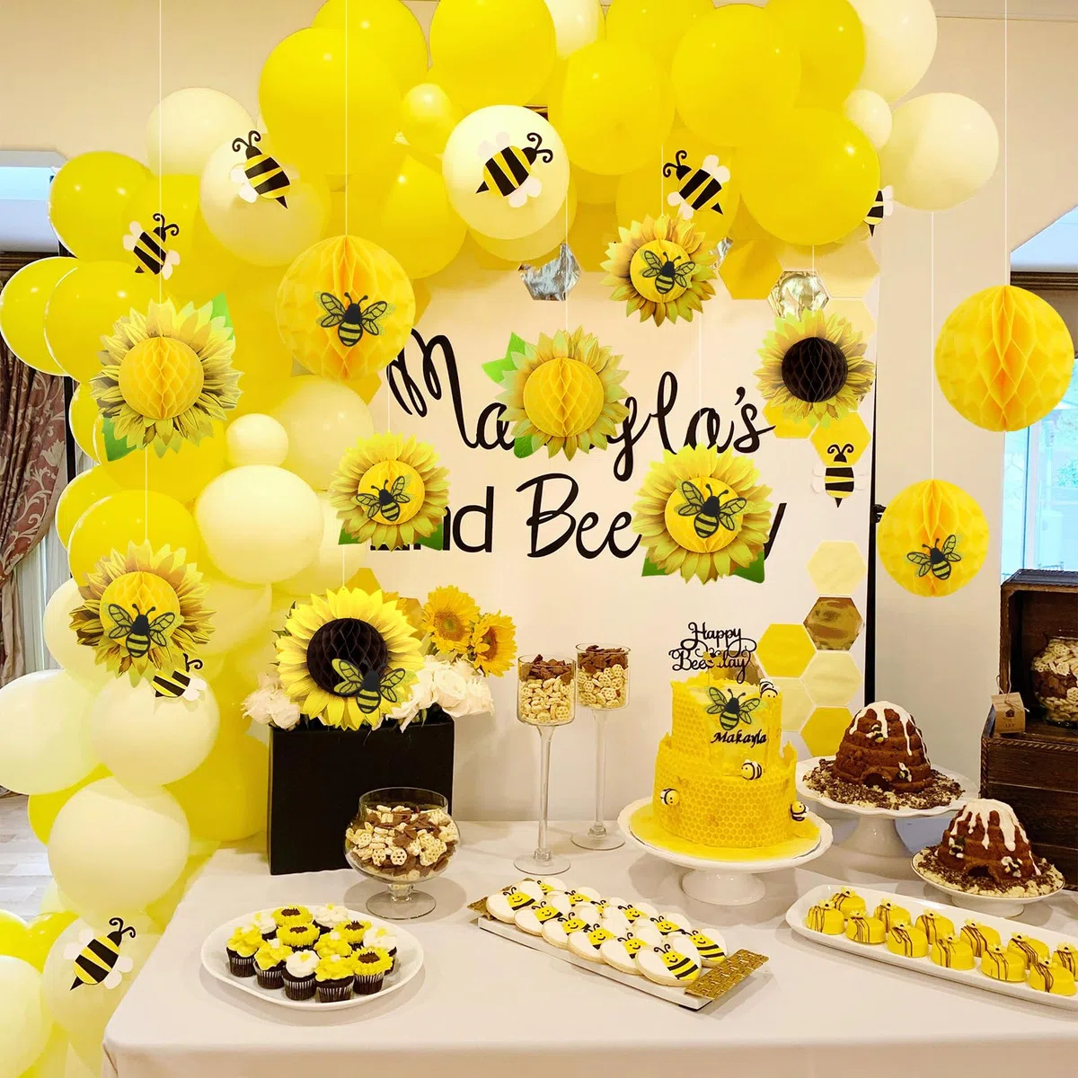 12 Pezzi Girasole Fiori Carta Crespa da Appendere Pompom et 12 Adesivi a Forma di ape Fiori di Carta per Compleanno Matrimoni Baby Shower Feste in Fiardino