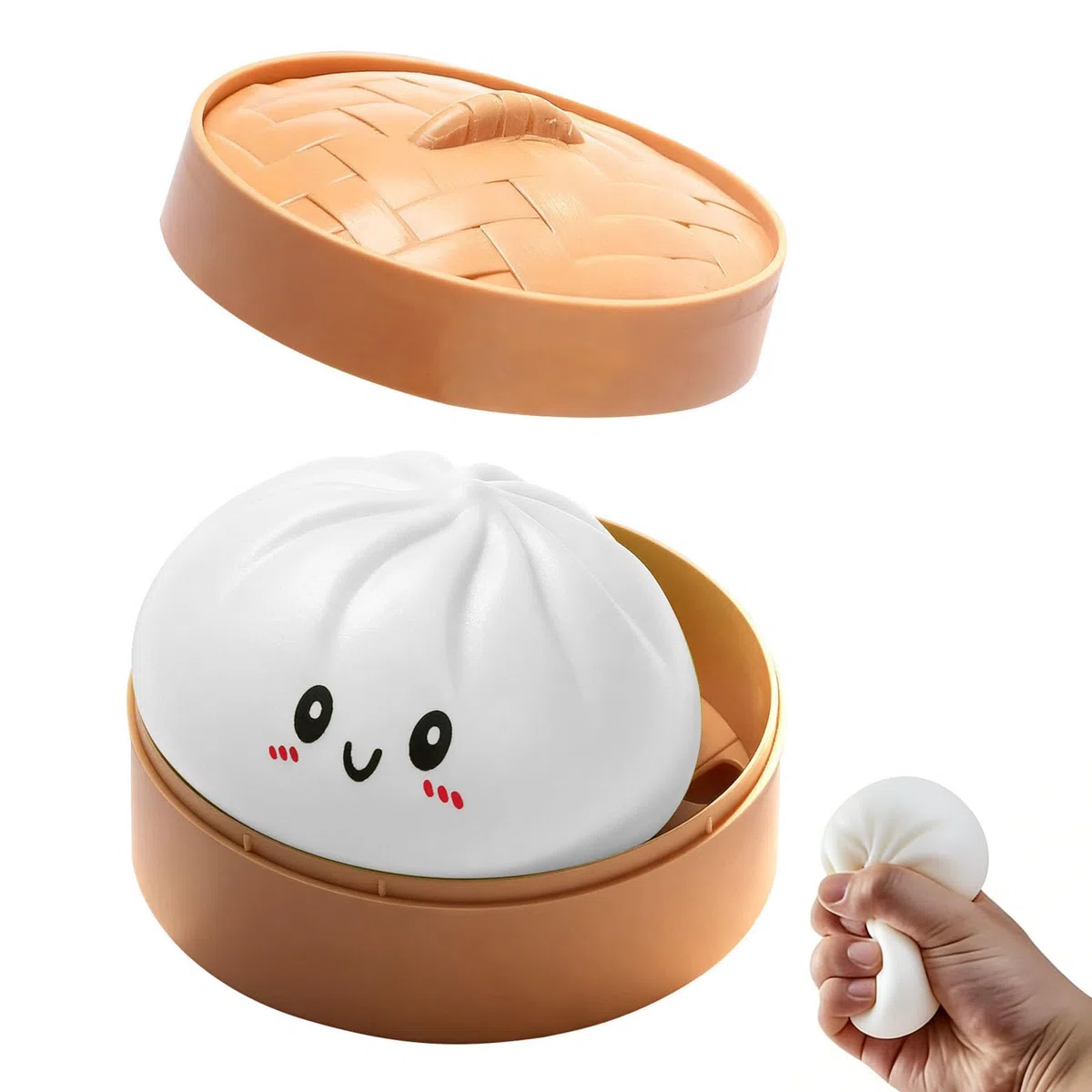 Dumpling Squishy Carino Panini al vapore simulati Bao con scatola a vapore morbido divertente impasto decompressione per alleviare l'ansia gnocchi non commestibili palle antistress per adulti regali
