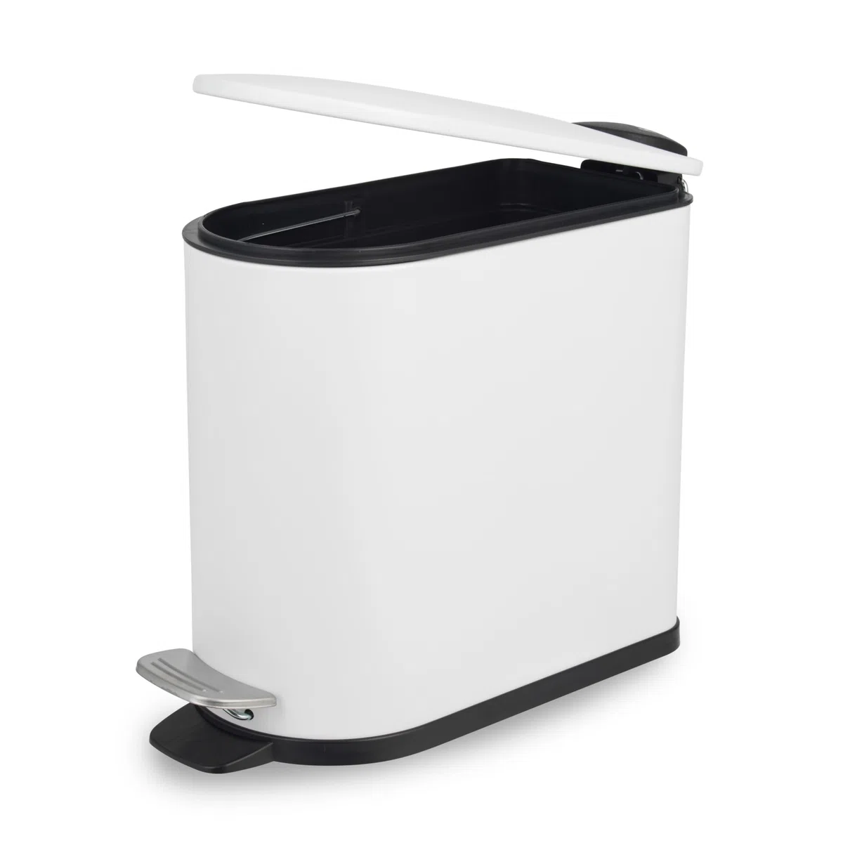 Beldray Pattumiera a pedale per bagno, 5 litri, coperchio con chiusura ammortizzata, pattumiera sanitaria a forma di D, per camera da letto, ufficio, cucina, finitura verniciata a polvere, salvaspazio