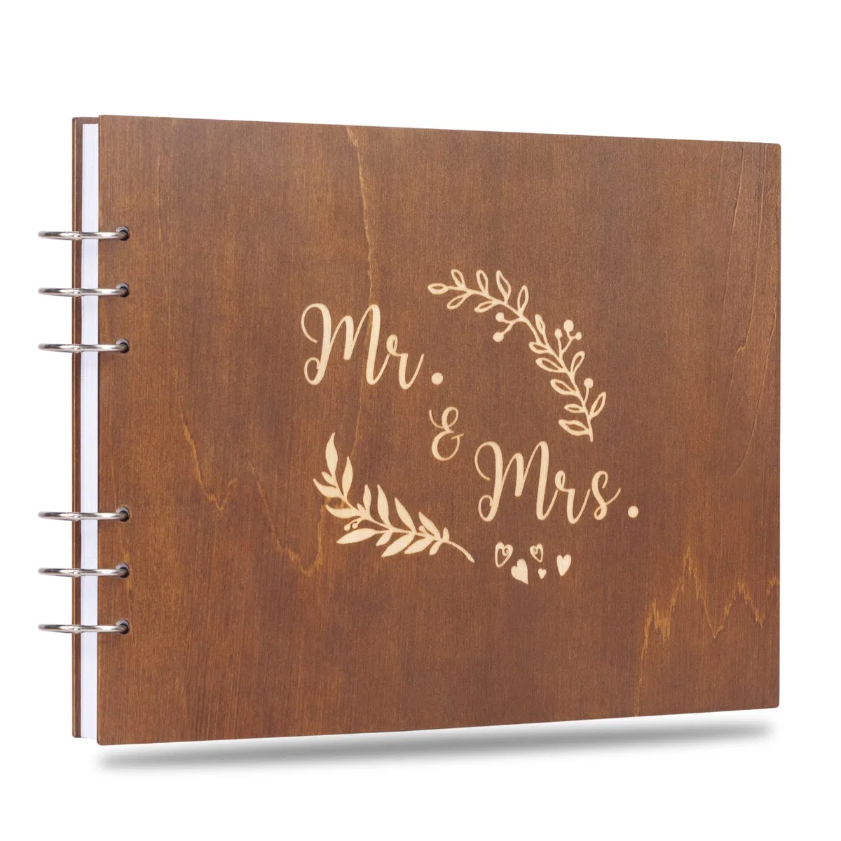 Creawoo 28,5 cm Mr&Mrs Libro degli Ospiti in Legno Album Ricordo Ricordo per Anniversario di Matrimonio Compleanno con 120 Pagine Bianche, Disponibili Almeno 240 Immagini-Carta Bianca