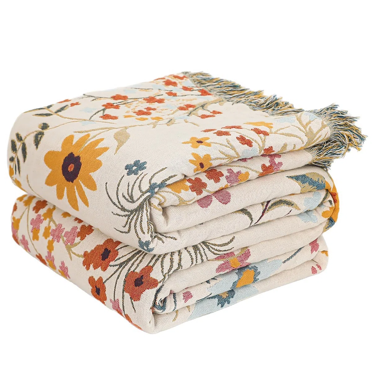 HOORDRY Copriletto boho in 100% cotone, 230 x 250 cm, double face, grande coperta per divano con nappe, di alta qualità, decorativa morbida, adatta come copriletto, copridivano o coperta per TV, beige