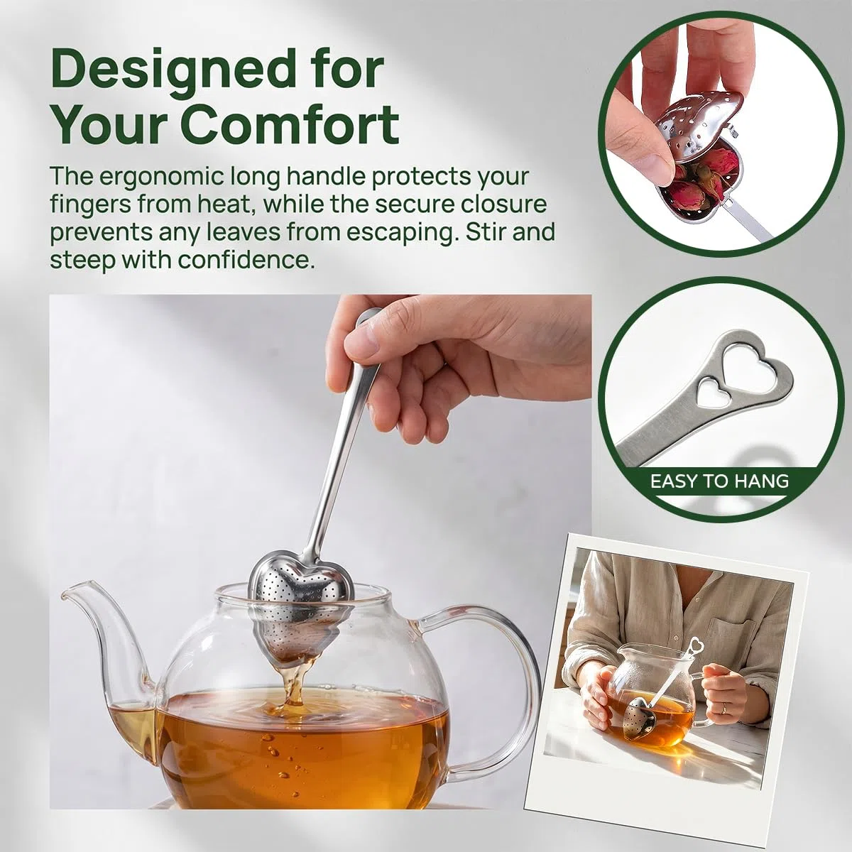 12 Pezzi Infusore per Tisane, Filtro Tè con Manico Colino Infusore Per Tè A Forma di Cuore in Acciaio Inox Infusore per Tè Infusore tè Colino Tisane Filtro Te Infusione per Spezie,Erbe