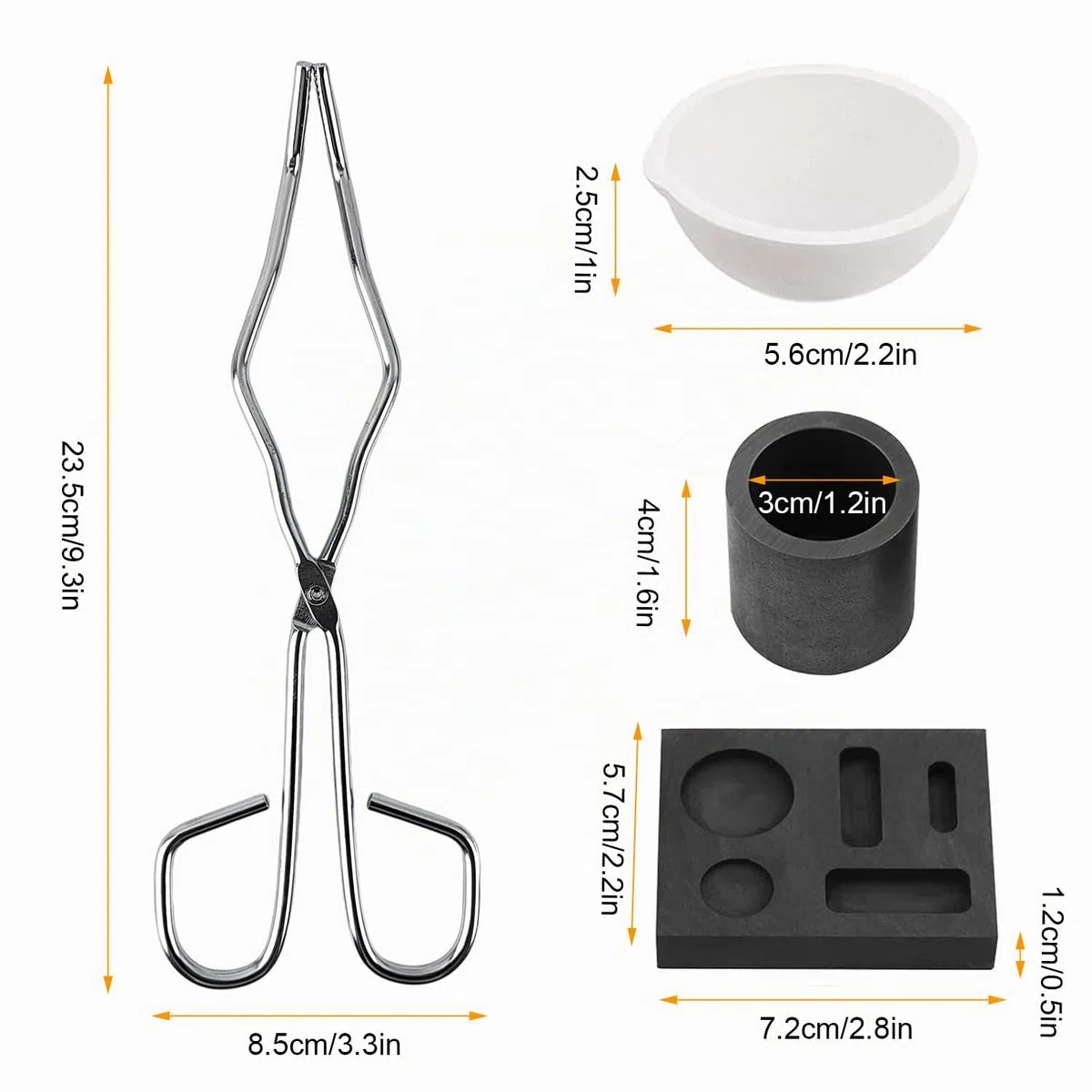 Set per Fusione Dell'oro da 4 Pezzi, Robusto e Facile da Usare, Kit Crogiolo per Fonderia, Ampia Gamma di Applicazioni, Set di Crogioli di Grafite, per Fusione di Oro, Argento e Leghe (Nero)