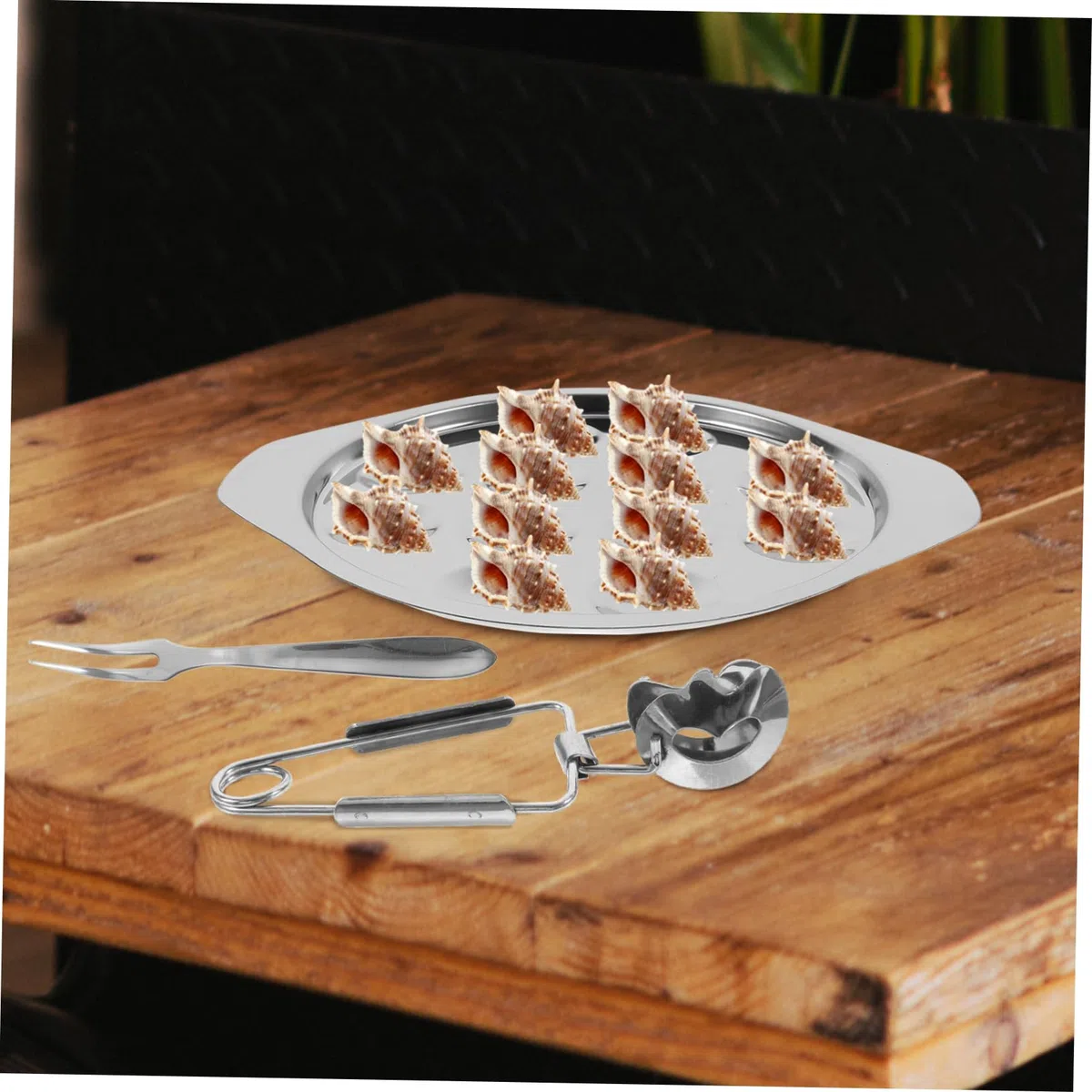 Cabilock 1 Set Utensili da Cucina a Conchiglia Lumaca Escargot Set di Piastre Piatto di Lumache Piatto di Ostriche da Cucina di Padella in Ghisa Acciaio Inossidabile Bakeware