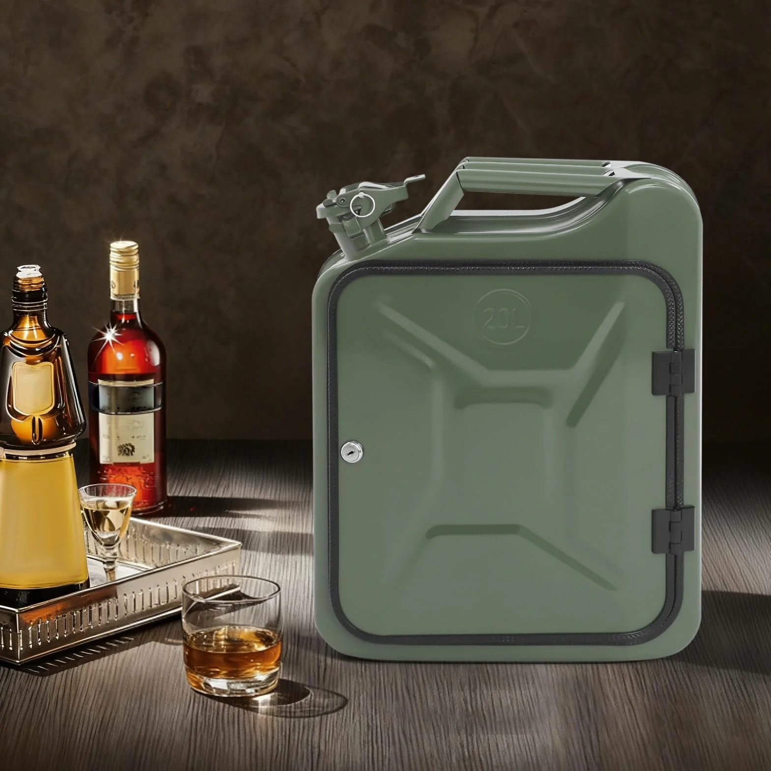 Tanica bar in metallo, minibar con serratura con scomparti in legno, come regalo per uomini, bar mobili, 35 x 15,5 x 47 cm