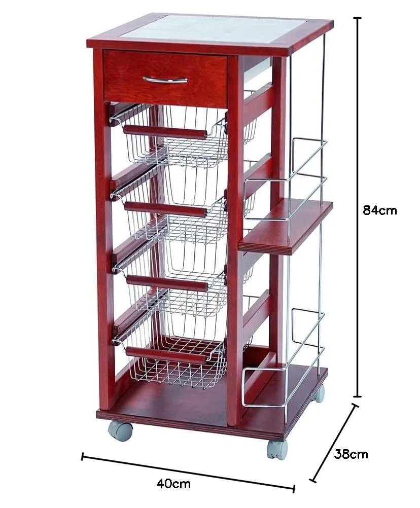 LIBEROSHOPPING.eu - LA TUA CASA IN UN CLIK Carrello salvaspazio con cesti portafrutta portabottiglie Ruote e Piano (Ciliegio)