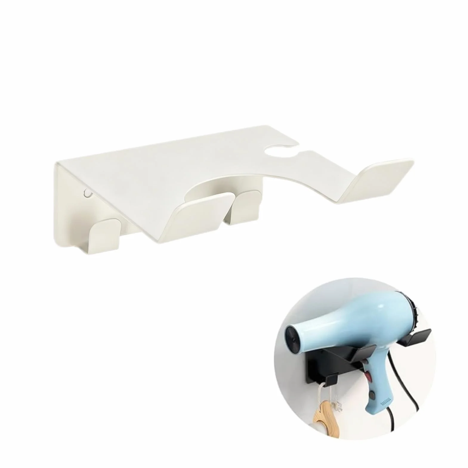 Porta Phone Bagno da Muro, Colla + viti doppia installazione Porta Phon, Porta Asciugacapelli, Porta Asciugacapelli Acciaio Inossidabile, Gancio per a Parete da Fissare Senza (Bianco)