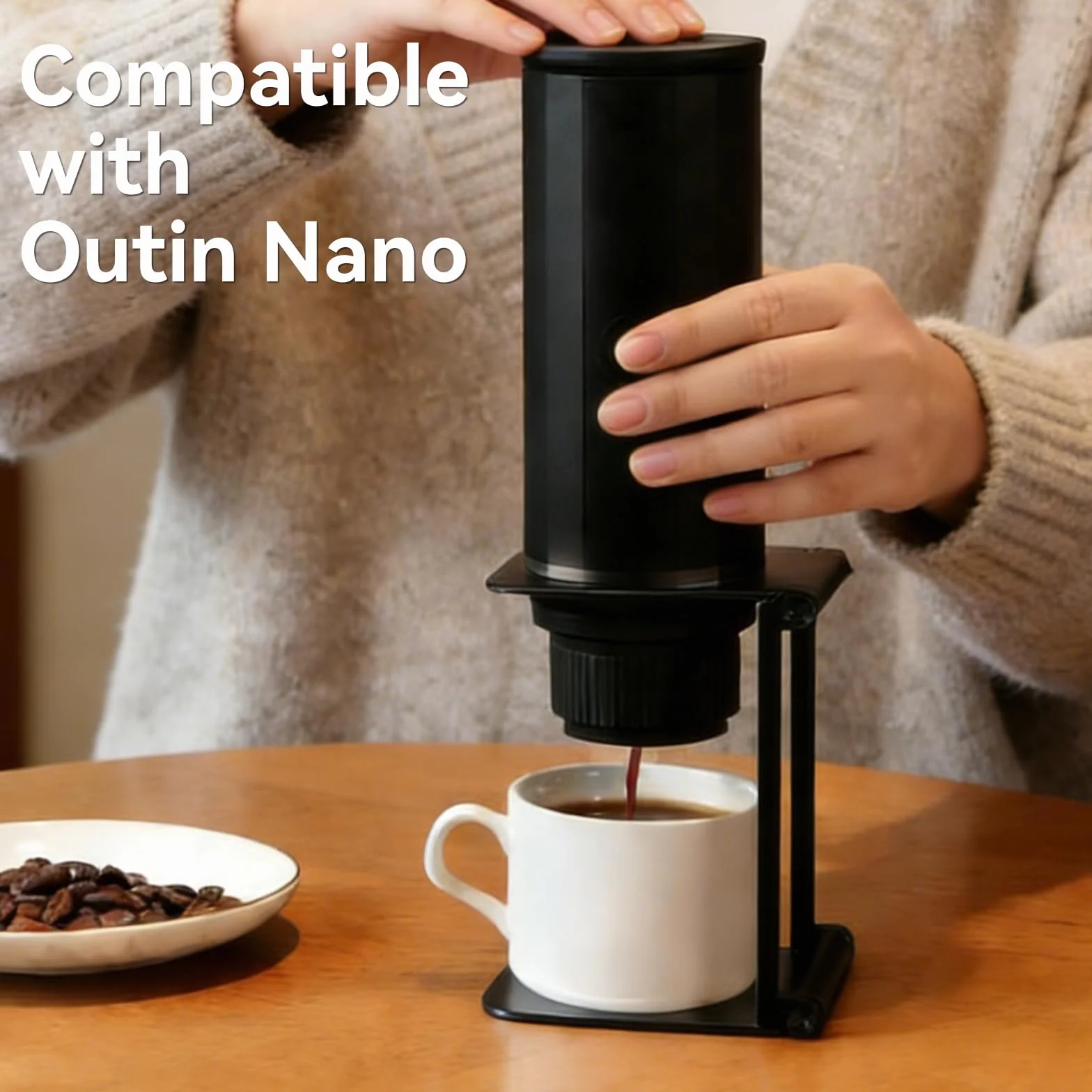 Zayin Supporto per macchina da caffè da viaggio, portatile e pieghevole, supporto per caffè da ufficio con base, adatto per ufficio, casa e campeggio, nero