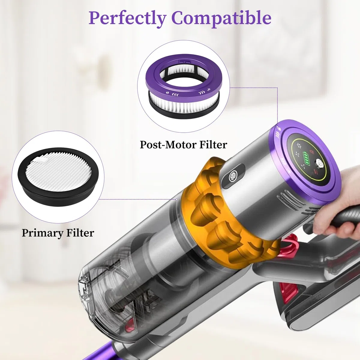 4x Filtri HEPA Compatibili per Anyson Stars 5 45000Pa/550W/70Min Aspirapolvere Senza Fili (2 Prefiltri + 2 Filtri HEPA) | Filtri Lavabili & Riutilizzabili | Accessori Aspirapolvere + Spazzolina