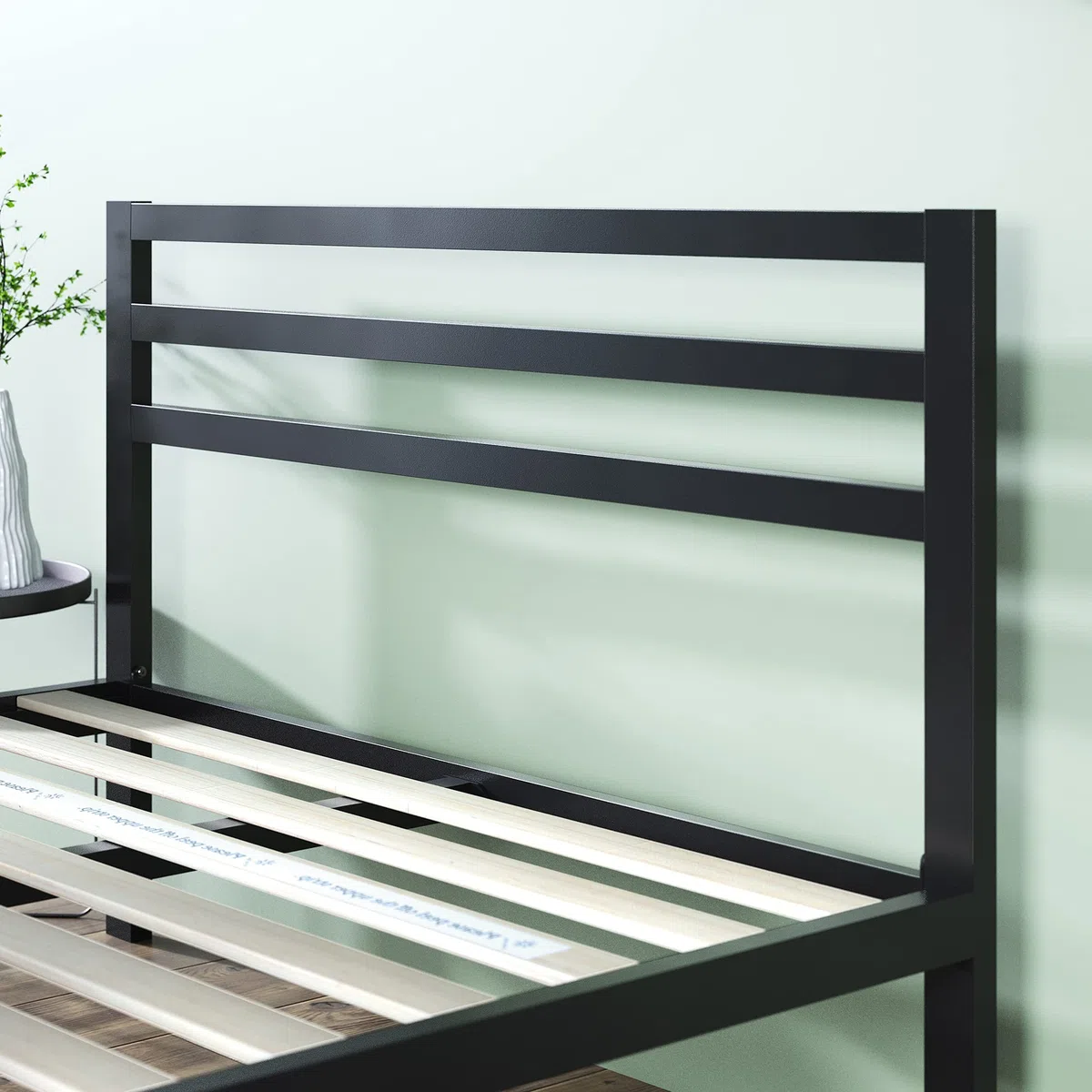 Zinus Mia Struttura Letto 120x190 cm con Testiera in Metallo - Altezza 36 cm - Letto Una Piazza e Mezza con Doghe in Legno e Spazio Sottostante - Facile da Montare - Nero