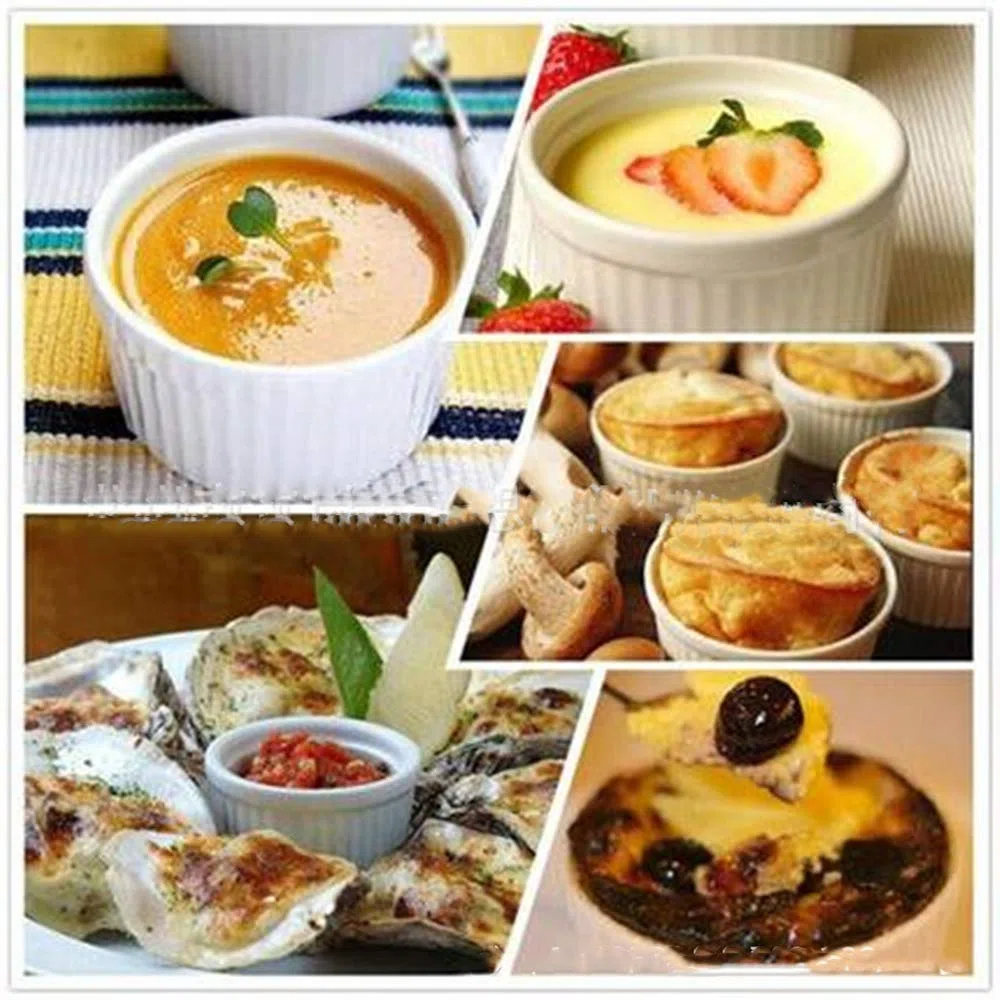 Set di 6 piatti da soufflé in porcellana, adatti al forno, per salse, zuppe di cipolle, torta di lava, flan, crème brûlée, budino, confezione da 6 pezzi