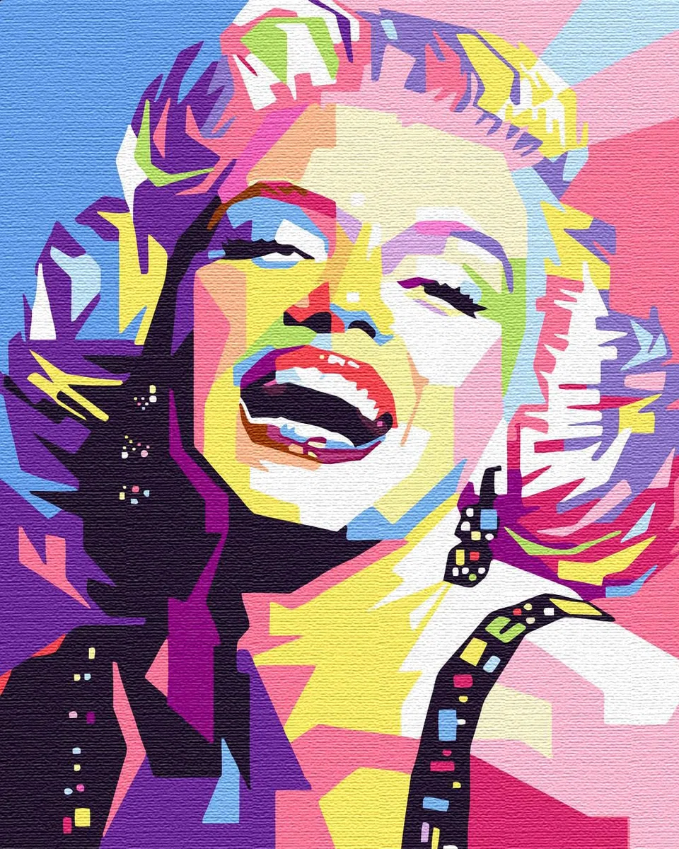 Artnapi Dipingere con i numeri, adulti con cornice, dipinta a mano fai da te, Marilyn sorridente, kit per principianti e adulti, set con colori acrilici e pennelli, tela da 40 x 50 cm, ideale come