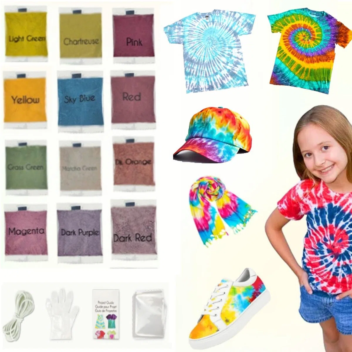 Tie Dye Kit, 12 colori per tessuti batik, set di colori per tessuti fai da te, in tessuto per camicie, magliette con cappuccio, per adulti e bambini, progetti fatti a mano (senza bottiglia)
