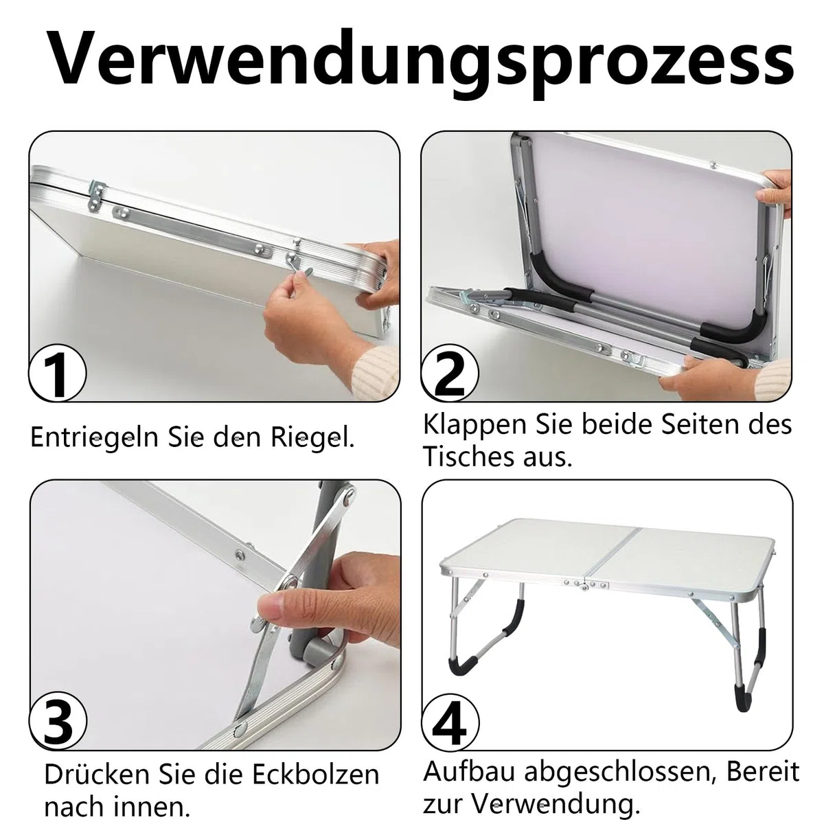 Tavolino da Spiaggia, 61 x 40 x 26 cm Alluminio struttura Tavolino da Spiaggia Pieghevole, Petite Pliante Table Camping con blocco, per uso Interno ed Esterno, Bianco