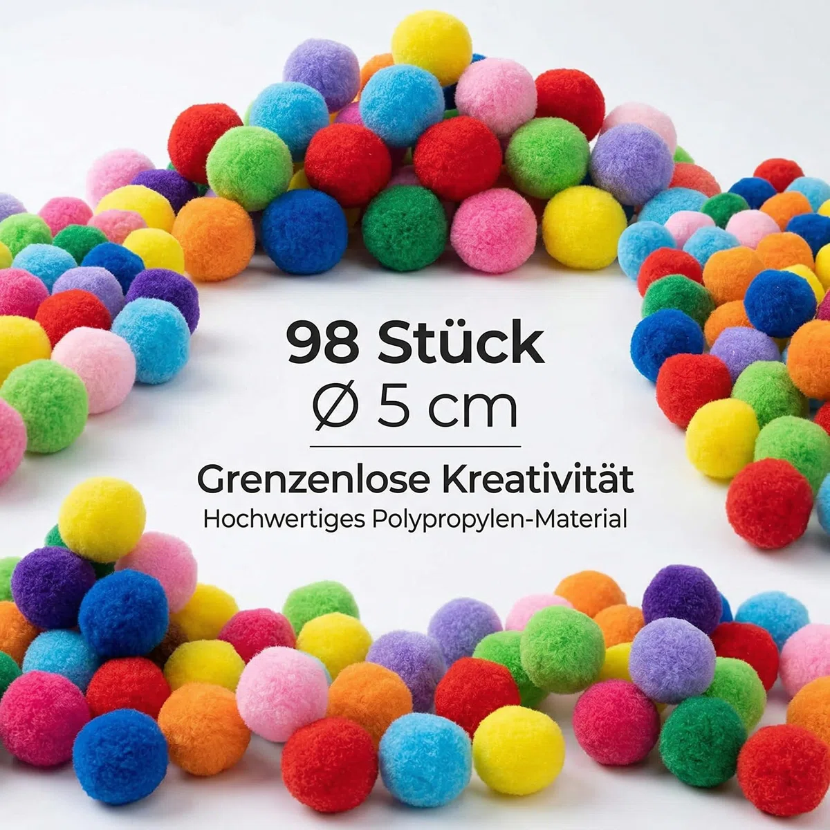 Confezione da 98 pompon da 5 cm, pon pon grandi e colorati, 50 mm, soffici palline di peluche, palline di peluche bobble, palline di pon pon grandi