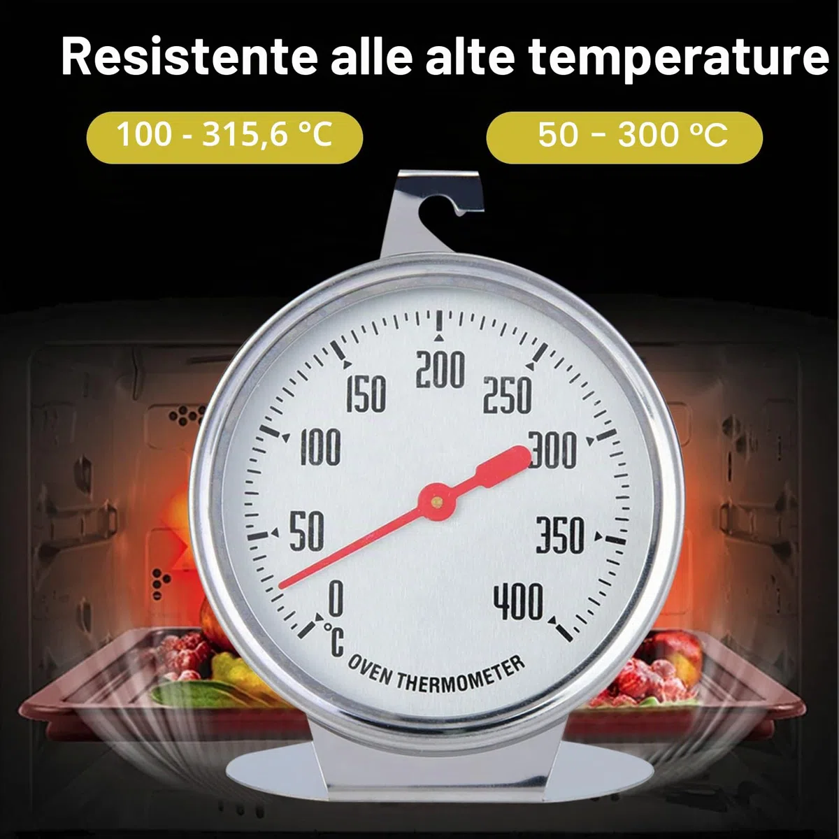 Termometro da forno, Grill Fry Termometro in acciaio inox Termometro da cucina Termometro da forno Indicatore di temperatura da forno Termometro da cucina grande termometro a quadrante termometro