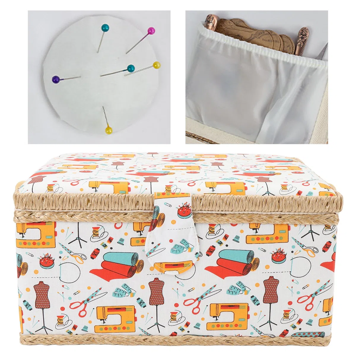 Cesto di cucito, scatola da cucito di grande capacità per forniture per cucire scatola di stoccaggio da cucito con organizzatore di scatole da cucito per vassoio di plastica