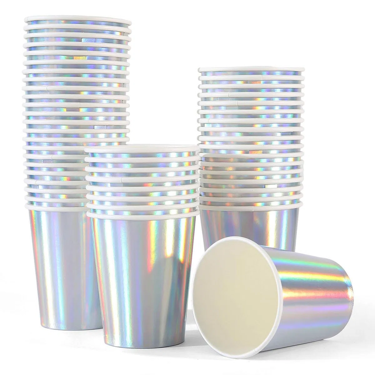 Bicchieri di carta colorati, 50 pezzi, 250 ml/9 oz, bicchieri di carta per bambini, bicchieri di carta, per matrimoni, feste, bicchieri di carta, in argento olografico, per compleanno
