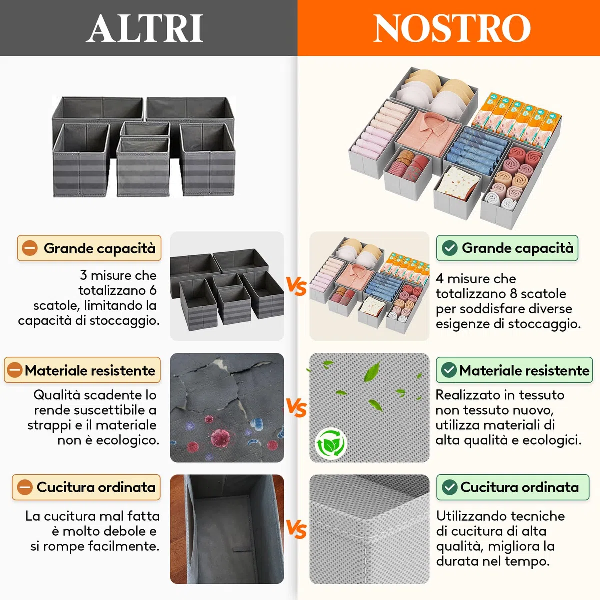 Lifewit 8 Pezzi Organizer Cassetti, Divisori per Cassetti in Tessuto, Organizer Armadio, Scatole Portaoggetti Pieghevole per Abiti, Separatori per Cassetti per Calzini, Cravatte, Cinture,Grigio Chiaro