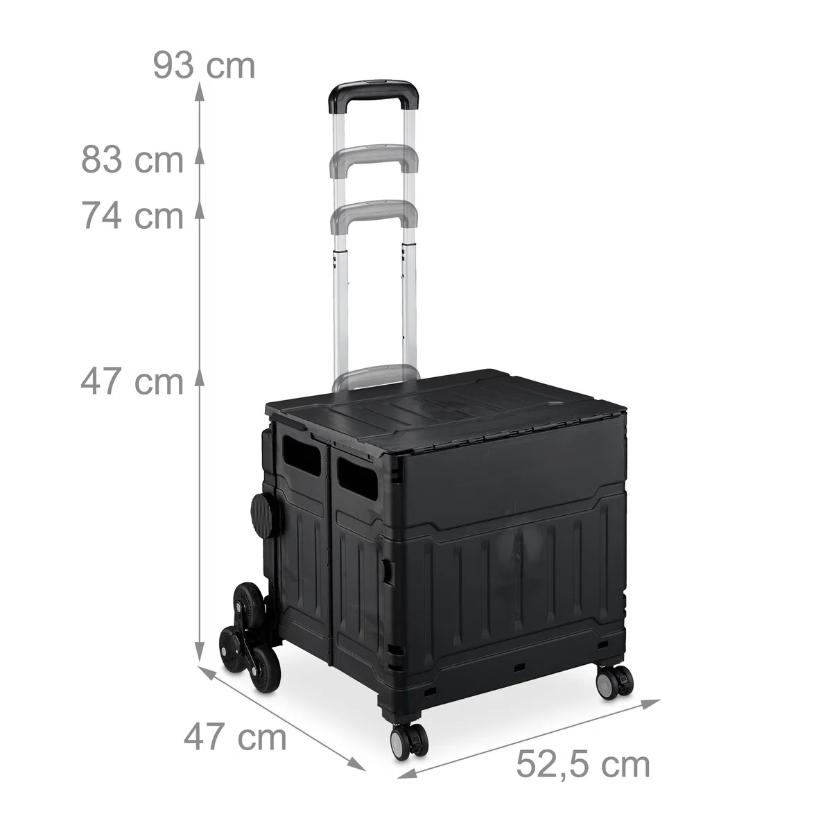 Relaxdays Carrello per Spesa Montascale, 50 kg Carico, Manico e Coperchio, Carrellino Trolley Portaspesa, Nero