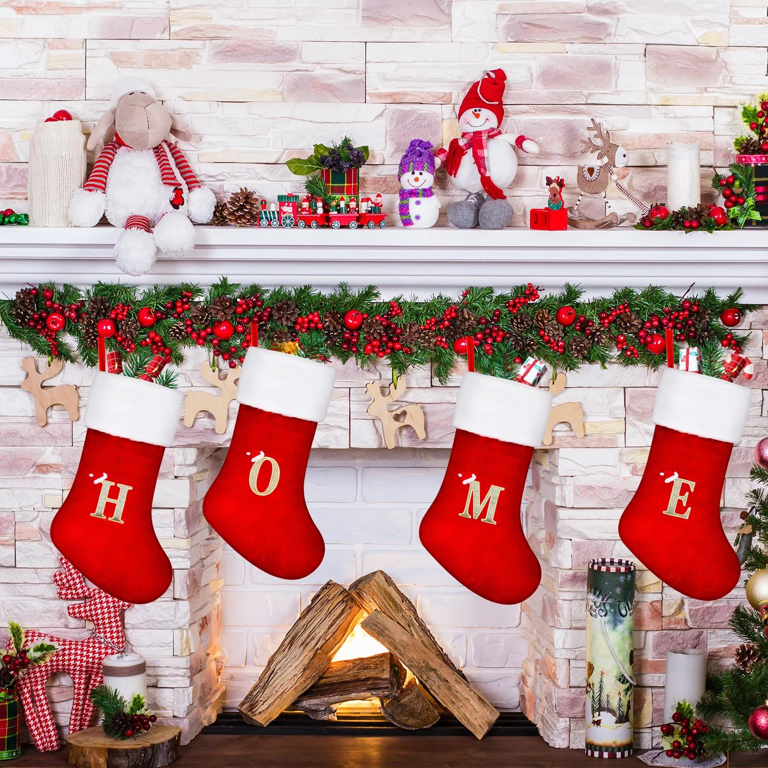 TOPWAYS Calze di Natale, Grandi Calze Ricamate con Monogramma Natalizio Personalizzate con Lettere, Calze Rosse di Babbo Natale da Appendere al Camino per Decorazioni Natalizie Regalo di Natale (G)