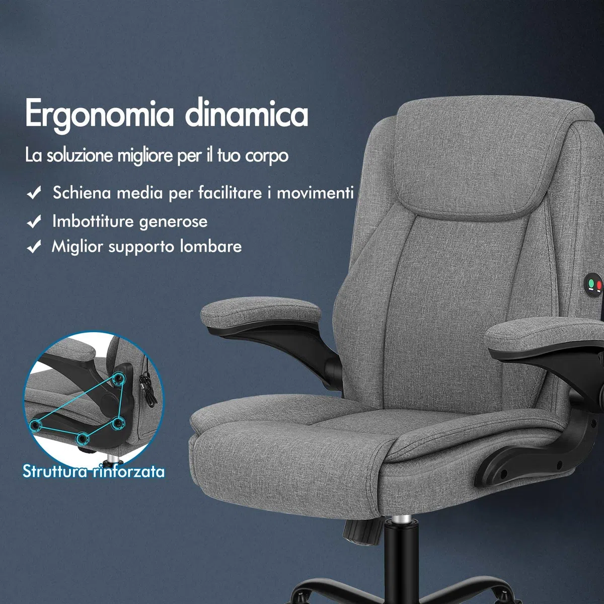 ALFORDSON Sedia Scrivania Ergonomica con Massaggio, Sedia Ufficio Poltrona Girevole ad Altezza Regolabile per Ufficio e Studio Sala Riunioni, Supporto Lombare, Portante di 150 kg, Tessuto(Grigia)