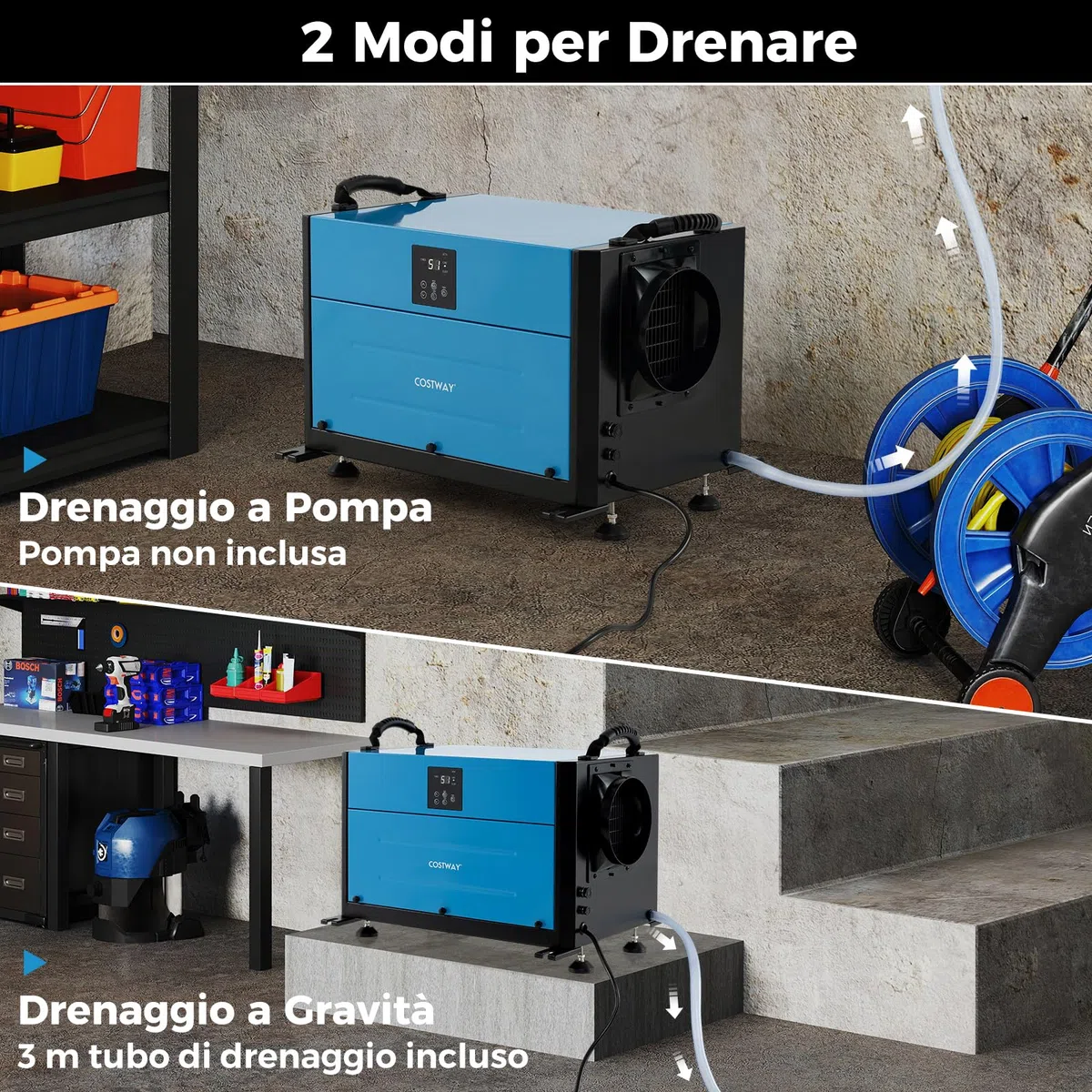 COSTWAY 58,5/73,5 L Deumidificatore Commerciale, Deumidificatore Industriale con 3 Modalità e Timer 24H, Sbrinamento Automatico per Cantina Magazzino (73,5 L/giorno Blu)