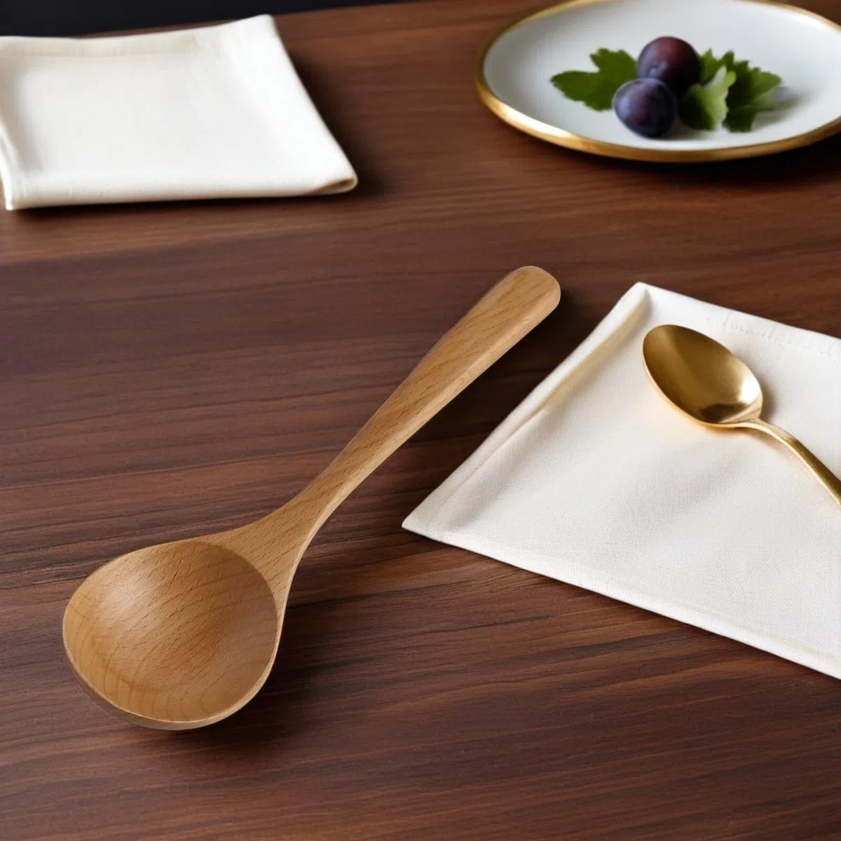 4 pezzi Cucchiai da Zuppa in Legno di Faggio Naturale Mestoli da Cucina Giapponesi con Manico lungo Ergonomico Utensili Delicati per Cucinare Zuppe Porridge e Stufati Protezione