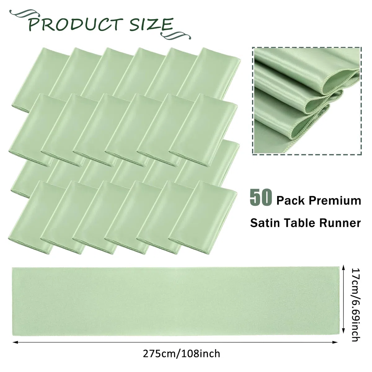 50 Pezzi Satin con Sedie Decorate con Fiocco Design, Decorazione per Sedia in Raso, Fasce in Raso per Sedie, Decorazione per Sedia per Matrimoni, Banchetti, Ricevimenti (Verde Salvia)