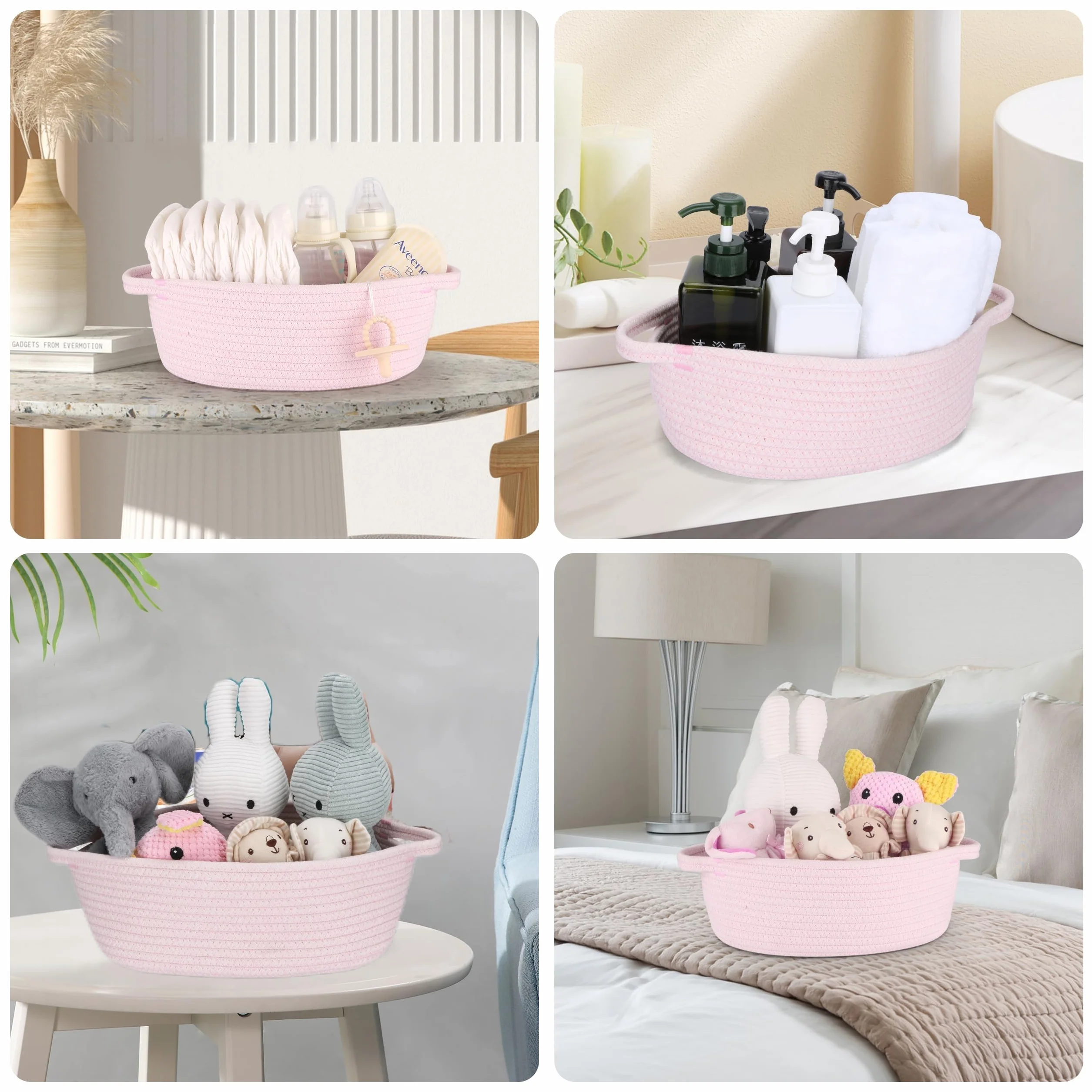 Scatola regalo vuota rosa viene fornito con sacchetto regalo e nastro rosa, adatta per baby shower, Pasqua, bomboniere, regali neonati cestino, Cestino in corda di cotone con manici 30x20x12 cm